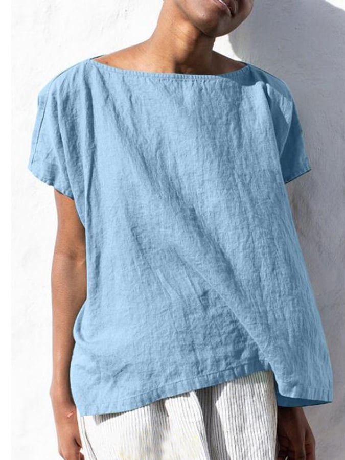 Solid Color Loose Casual Cotton Linen Shirt