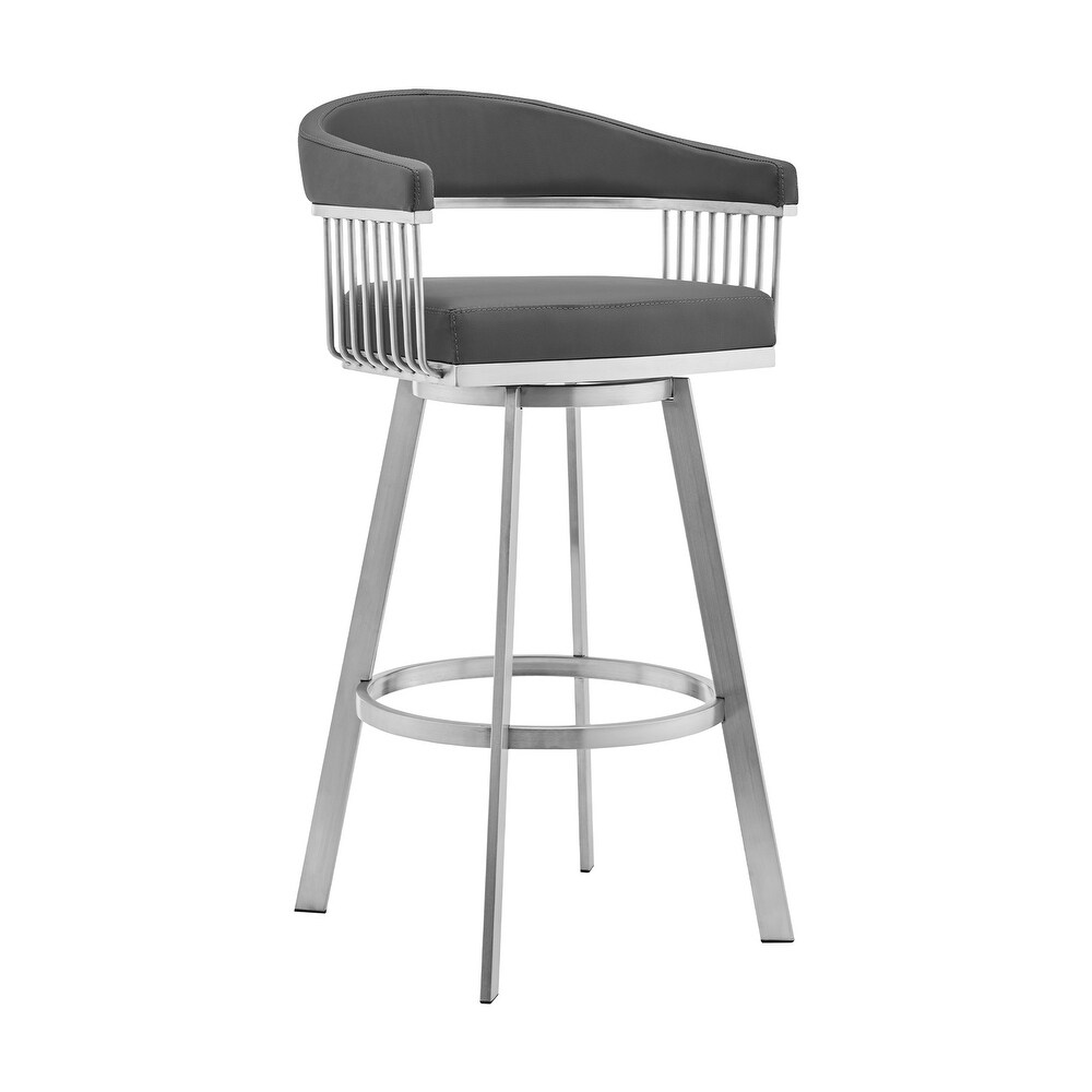 Chelsea Faux Leather Upholstered Swivel Bar/Counter Stool in Brushed Stainless Steel