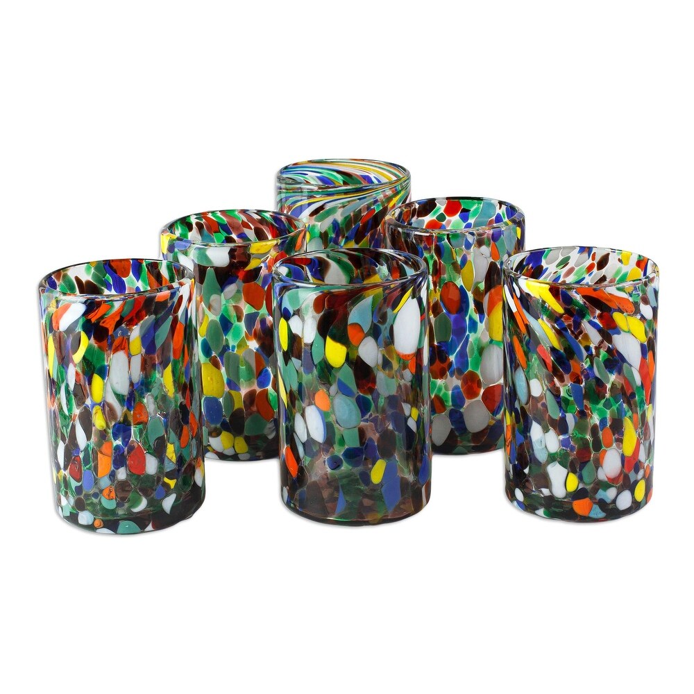 Novica Handmade Large Mod Spots Glass Tumblers (Set Of 6)