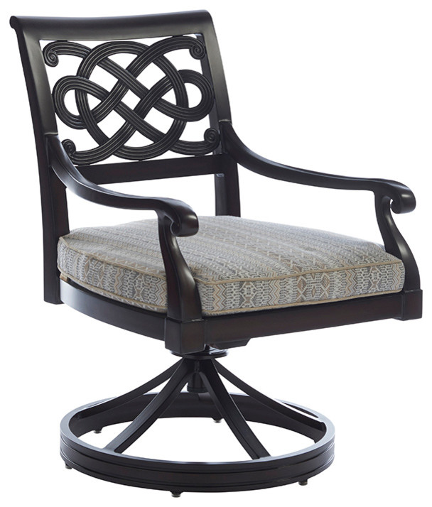 Tommy Bahama Royal Kahala Black Swivel Rocker Patio Dining Chair in Deep Umber   Traditional   Outdoor Rocking Chairs   by Lexington Home Brands  Houzz