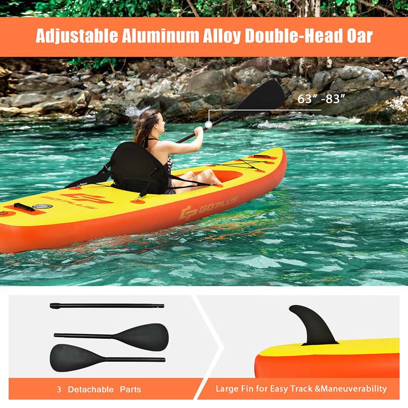 11FT Inflatable Kayak Canoe Boat Raft with Adjustable Aluminum Oars, Portable Recreational Rowboat Set