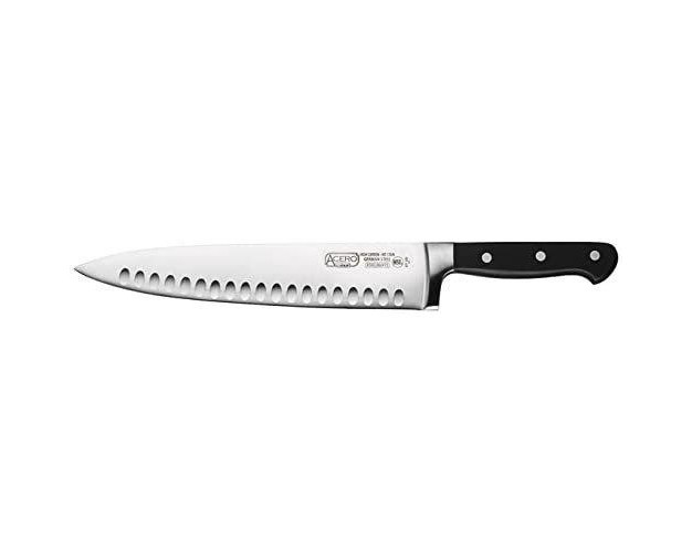 Acero Chef x27 s Knife With Hollow Ground Cook x27 s Knife With Black Handle Triple Riveted One Piece Full Tang Professional Chefs Knife