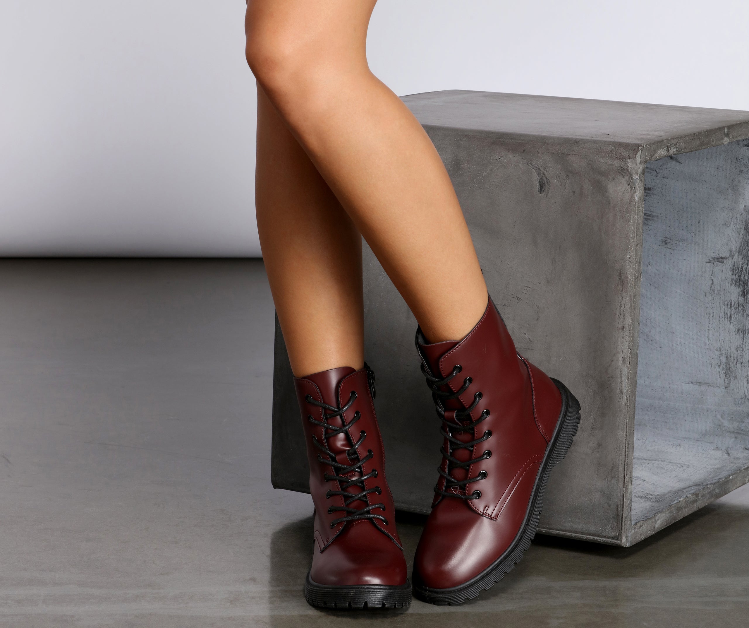 Faux Leather Lace-Up Combat Boots