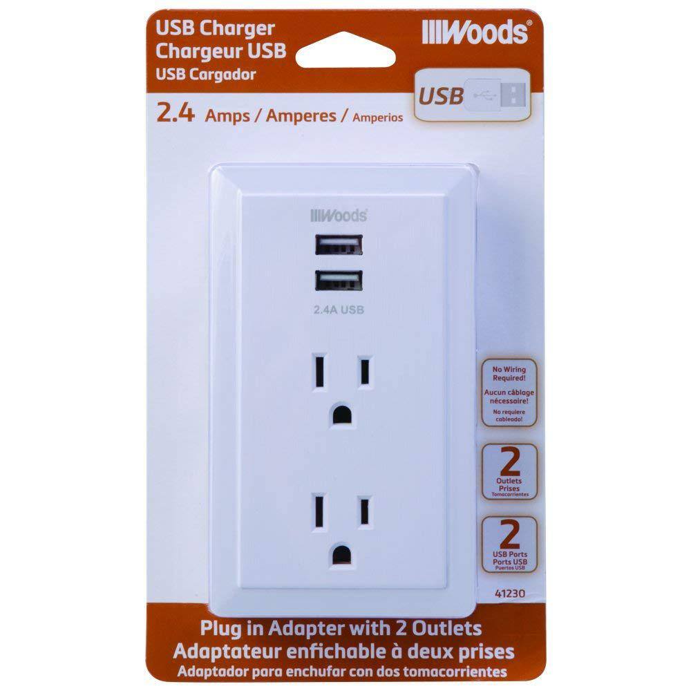 Southwire 2.4-Amp 2-Outlet2-USB Plug-In Wall Charger 41230