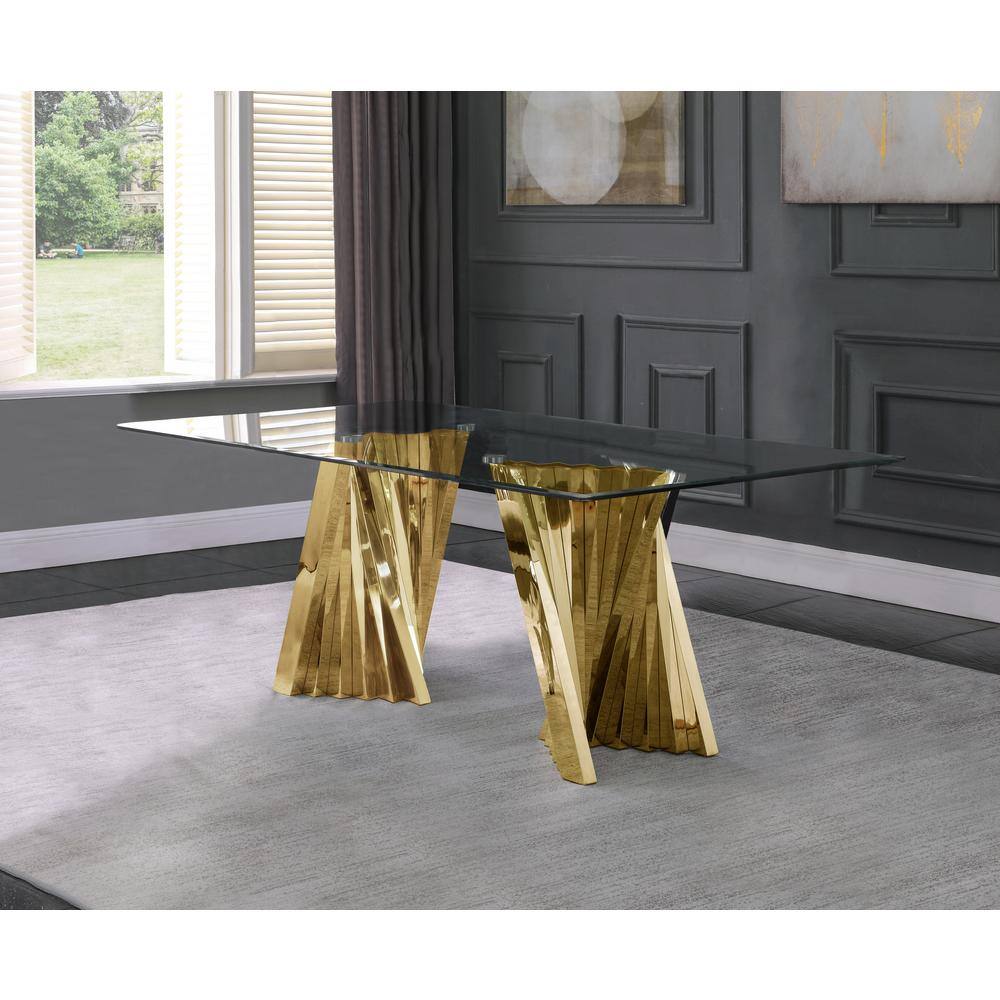 Best Quality Furniture Becky 94 in. Gold Rectangular Tempered Glass Top with Stainless Steel Base D04-DT