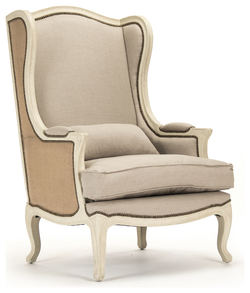 Leon Chair  Natural Linen  Burlap   French Country   Armchairs And Accent Chairs   by Zentique  Inc.  Houzz