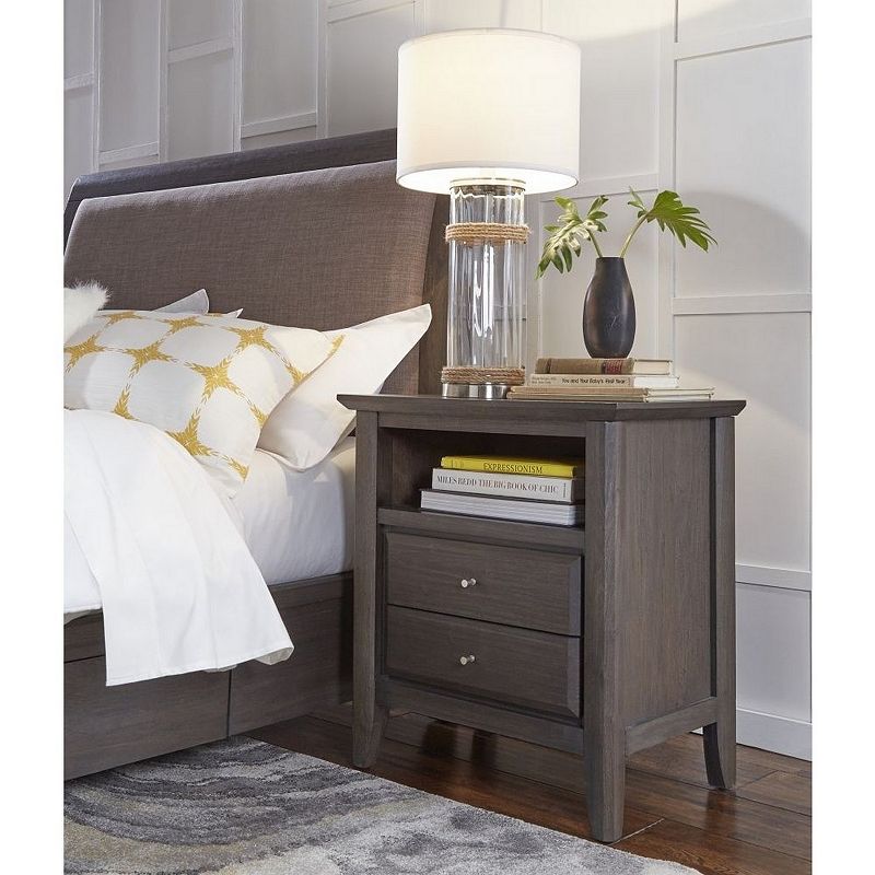 Wooden Nightstand with Two Drawers and One Shelf， Gray