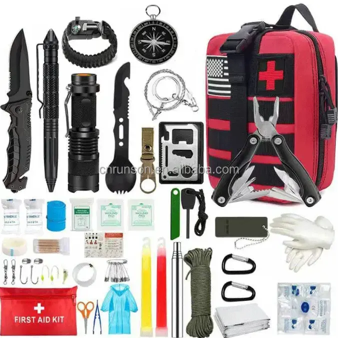 Professional Survival Gear Kit  with Tactical Molle pouch First Aid Kit For Travel Camping Hiking Emergency Outdoor Accessories