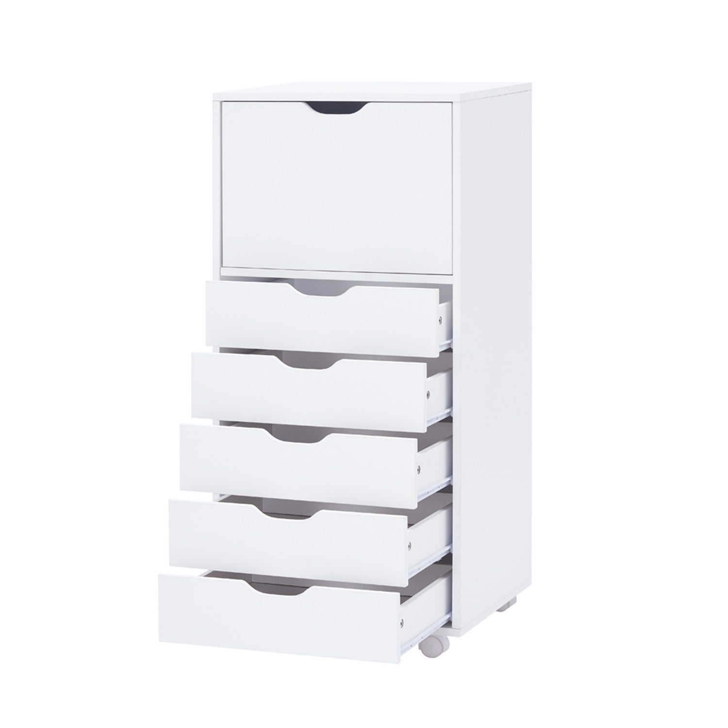 Naomi Home 6 Drawer Dresser, Tall Dressers for bedroom, Kids dresser with Wheels, Storage shelves with drawers, Small Dresser for Closet, Makeup dresser with 180 lbs Capacity – White