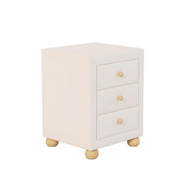 Upholstered Storage Nightstand with 3 Drawers and Natural Wood Knobs - - 36389189