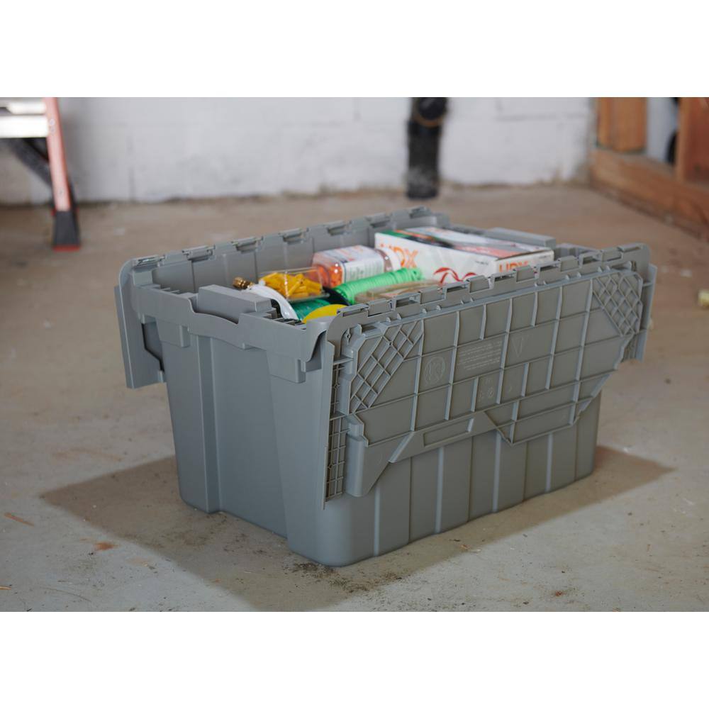 HDX 12 Gal. Commercial Flip Top Storage Tote in Gray 206202