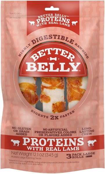 Better Belly Proteins with Real Lamb Flavor Rawhide Roll Dog Treats