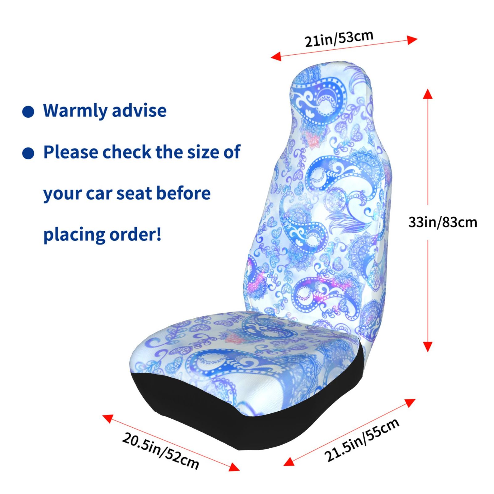 TEQUAN Front Seat Covers， Blue Watercolor Paisley Pattern 2 Piece Car Seat Cover Fit Most Car SUV Truck Van