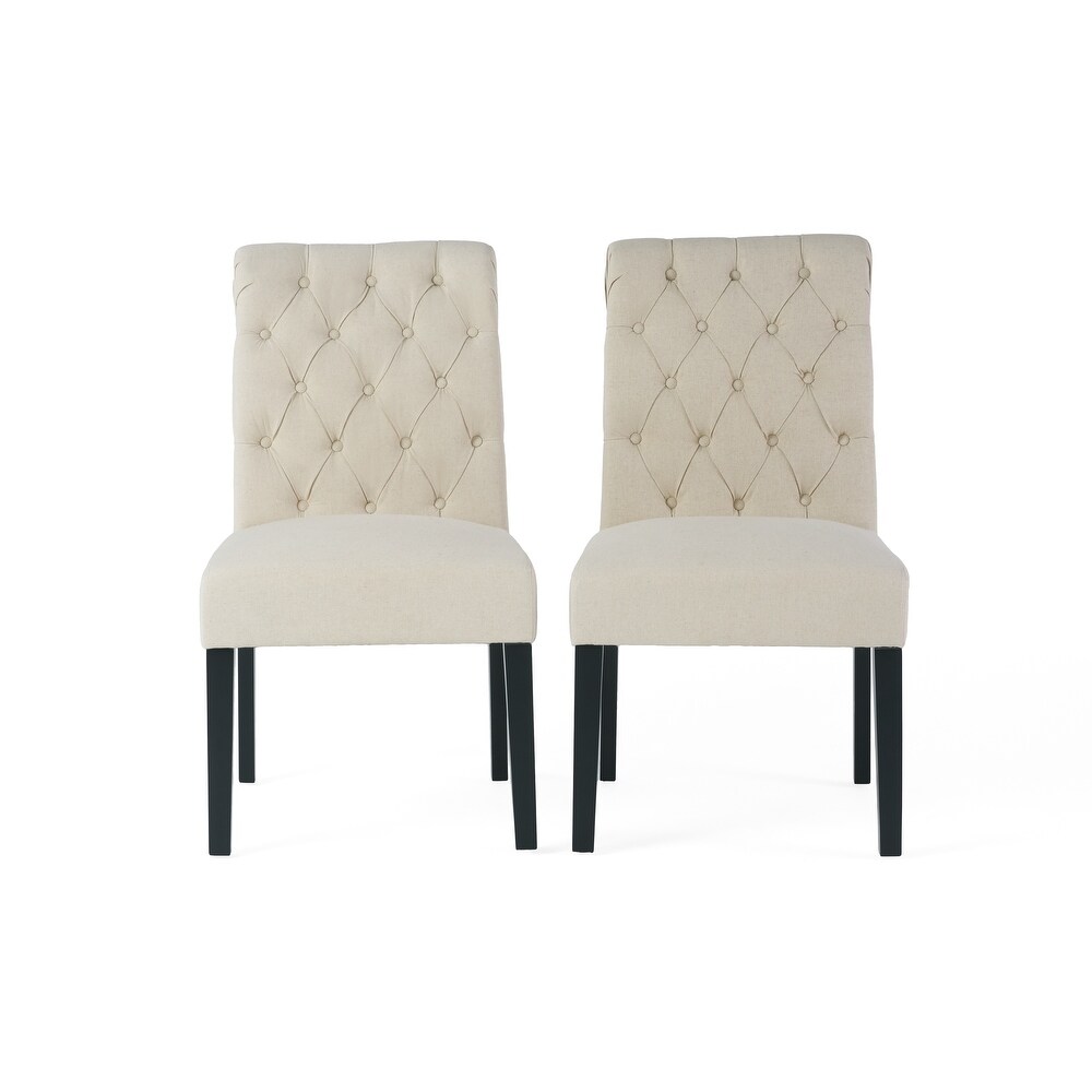 Dinah Roll Top Ivory Fabric Dining Chair (Set of 2) by Christopher Knight Home