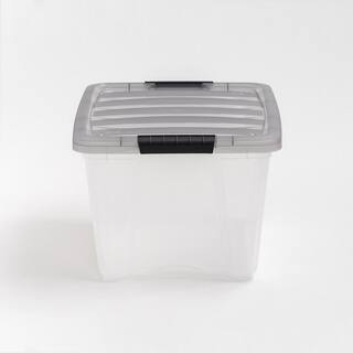 IRIS 32 qt. Stack  Pull Clear Plastic storage Box Lid Gray (Pack of 5) 500145