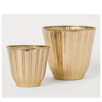 Customized Logo Gold Finished Metal Planters for Garden Home Decorative Plant Custom Size Flower Pot Luxury Floor Planter