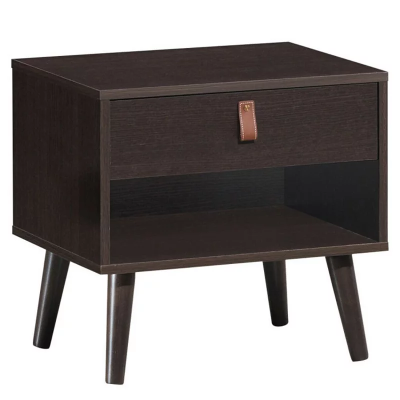 Hivago Nightstand Bedroom Table with Drawer Storage Shelf-Brown