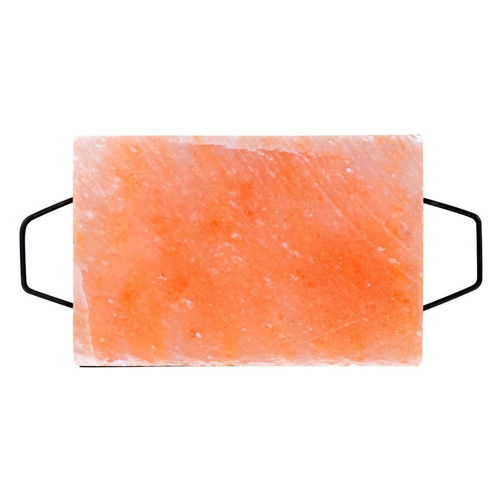 Outset Pink Himalayan Salt Plank with Holder Tray for Cooking Serving and Cutting Block 76513