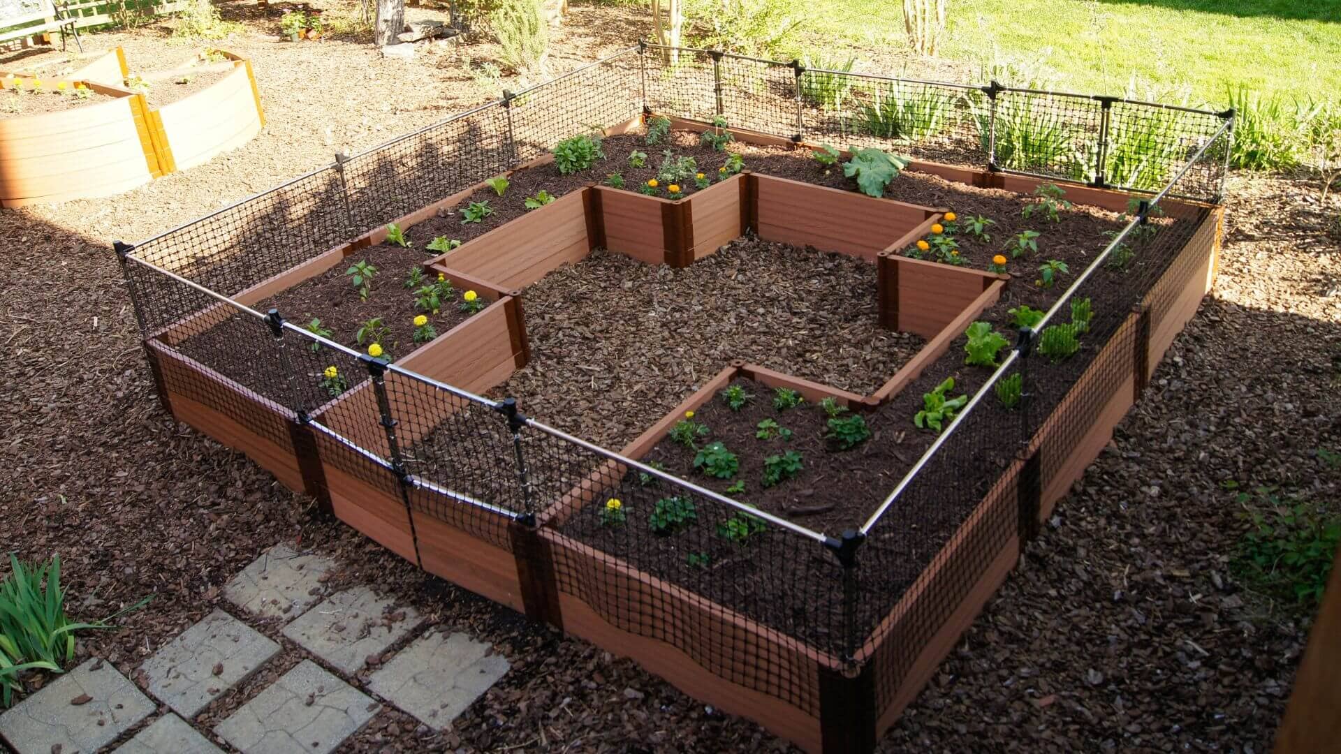 Walk-In 'Center Cross' 12' x 12' Animal Barrier Raised Garden Bed - 2