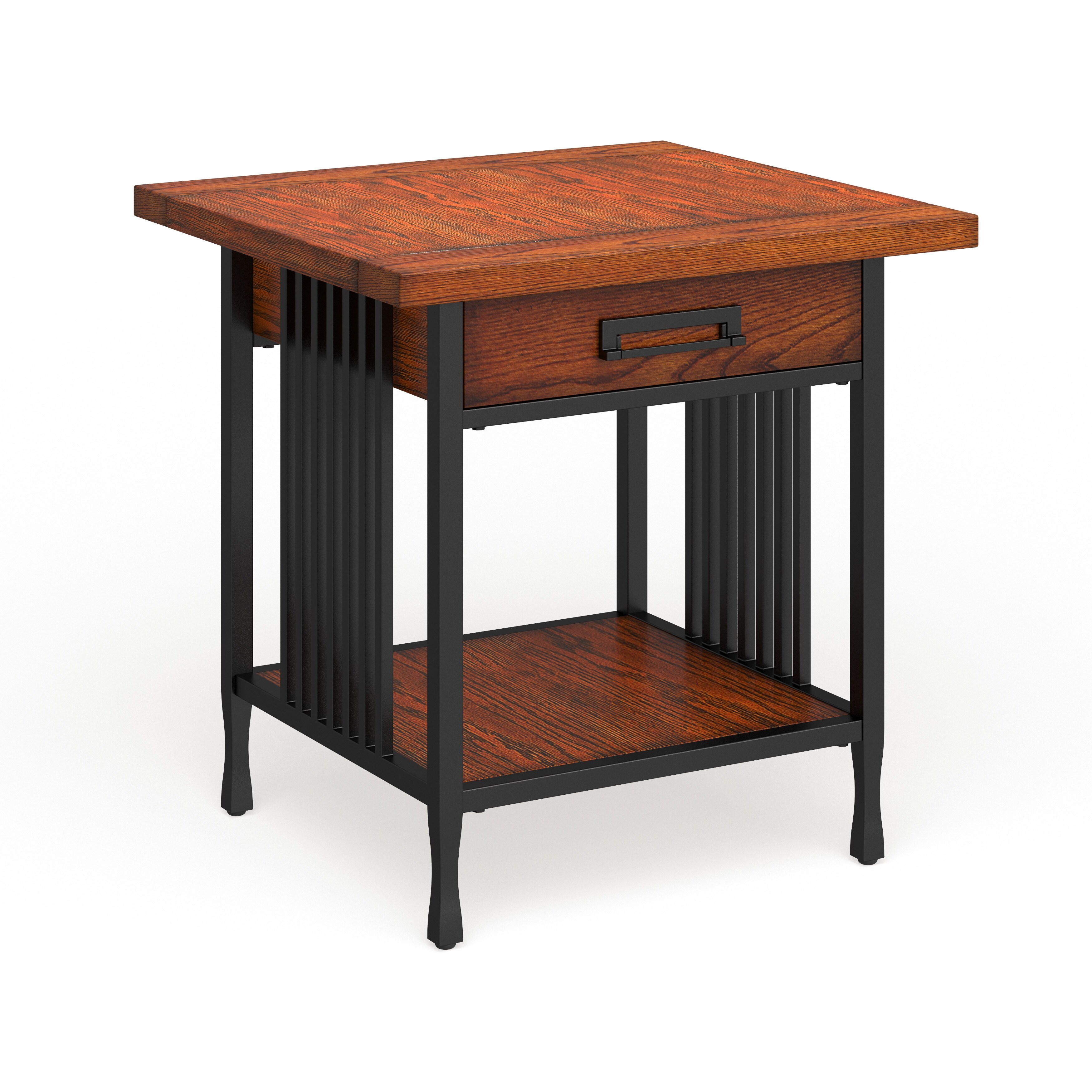 Carbon Loft Peter Matte Black Slatted Metal Oak End Table with drawer