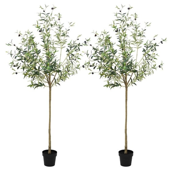 CHERIE HOME (Set of 2) Artificial Olive Trees with Wood Trunk and Lifelike Fruits，Indoor and Outdoor，for Home Office Decor