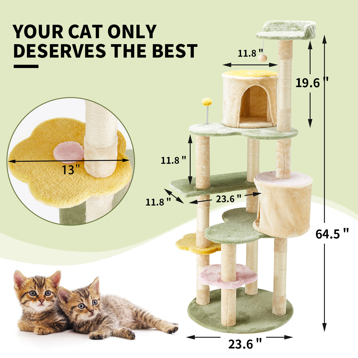 Erommy Flower Cat Tree Tower, Heavy Duty Anti-Scratch Cats Furniture, Multi-Level Cat Condo Activity Center Kitten Play House