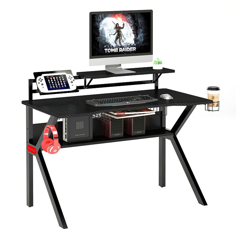 PVC Coated Ergonomic Metal Frame Gaming Desk with K Shape Legs， Black