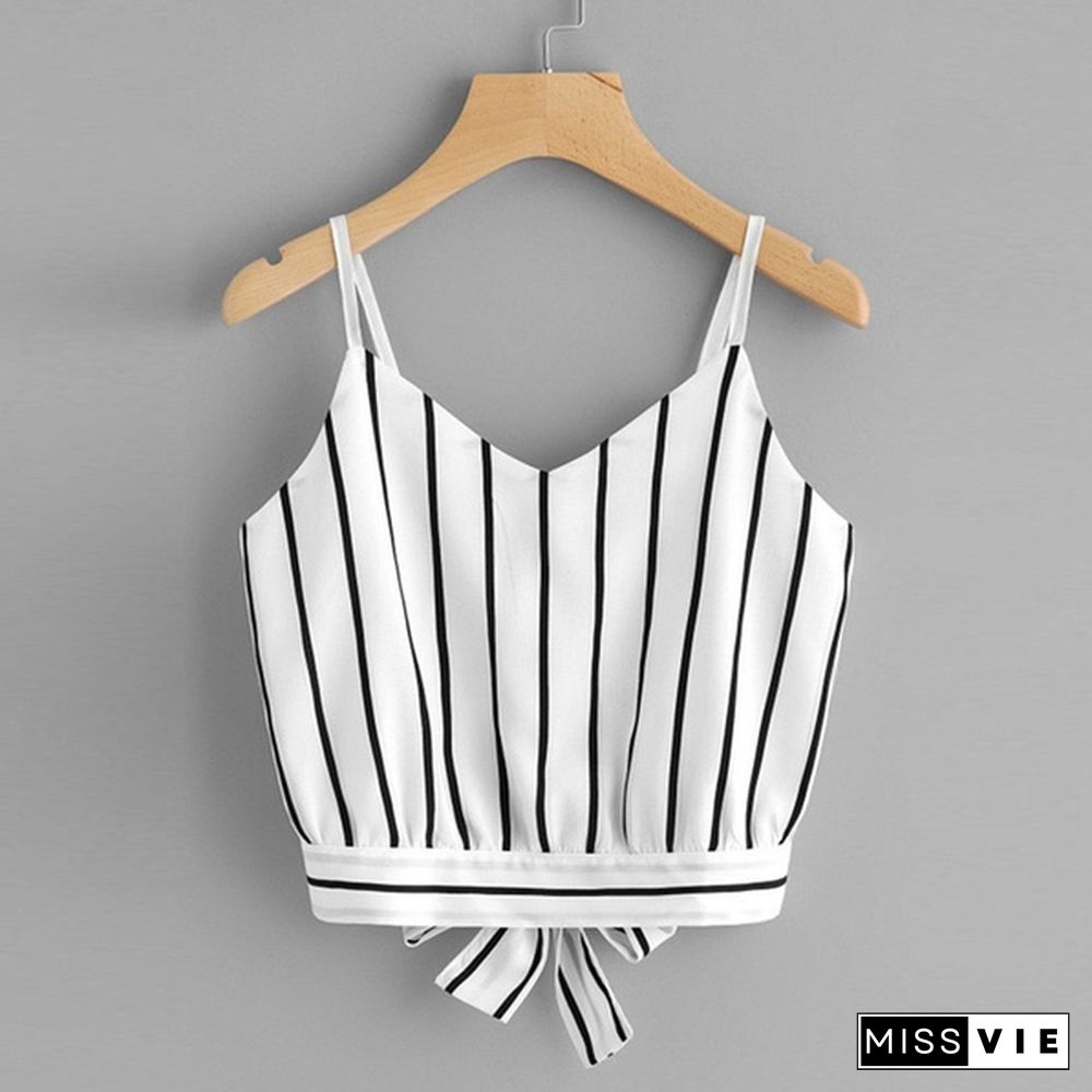 Fahsion Womens V Neck Striped Camisole Crop Tops