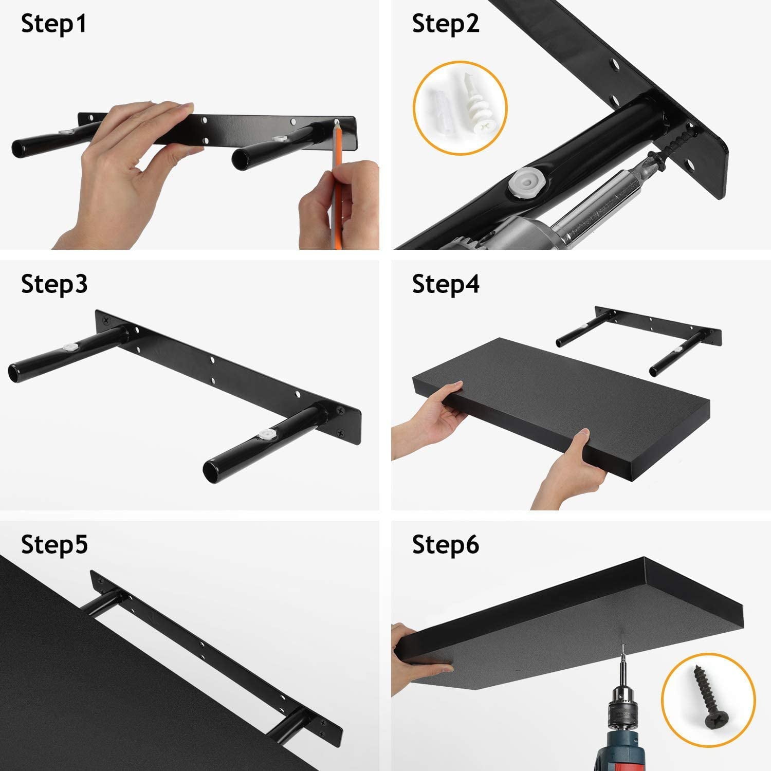 AMERIERGO 3 Sets Floating Shelves with Invisible Brackets Wall Mounted Shelves for Bedroom, Bathroom, Living Room, Kitchen