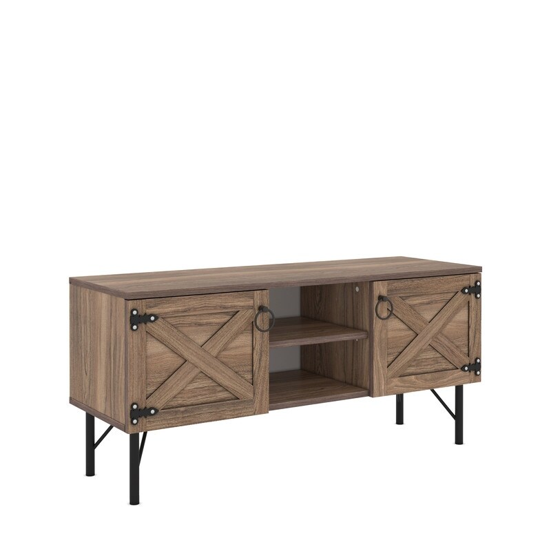 Walnut Media Console Cabinet Loft Wood 2 Cupboards Vintage TV Stand up to 80\