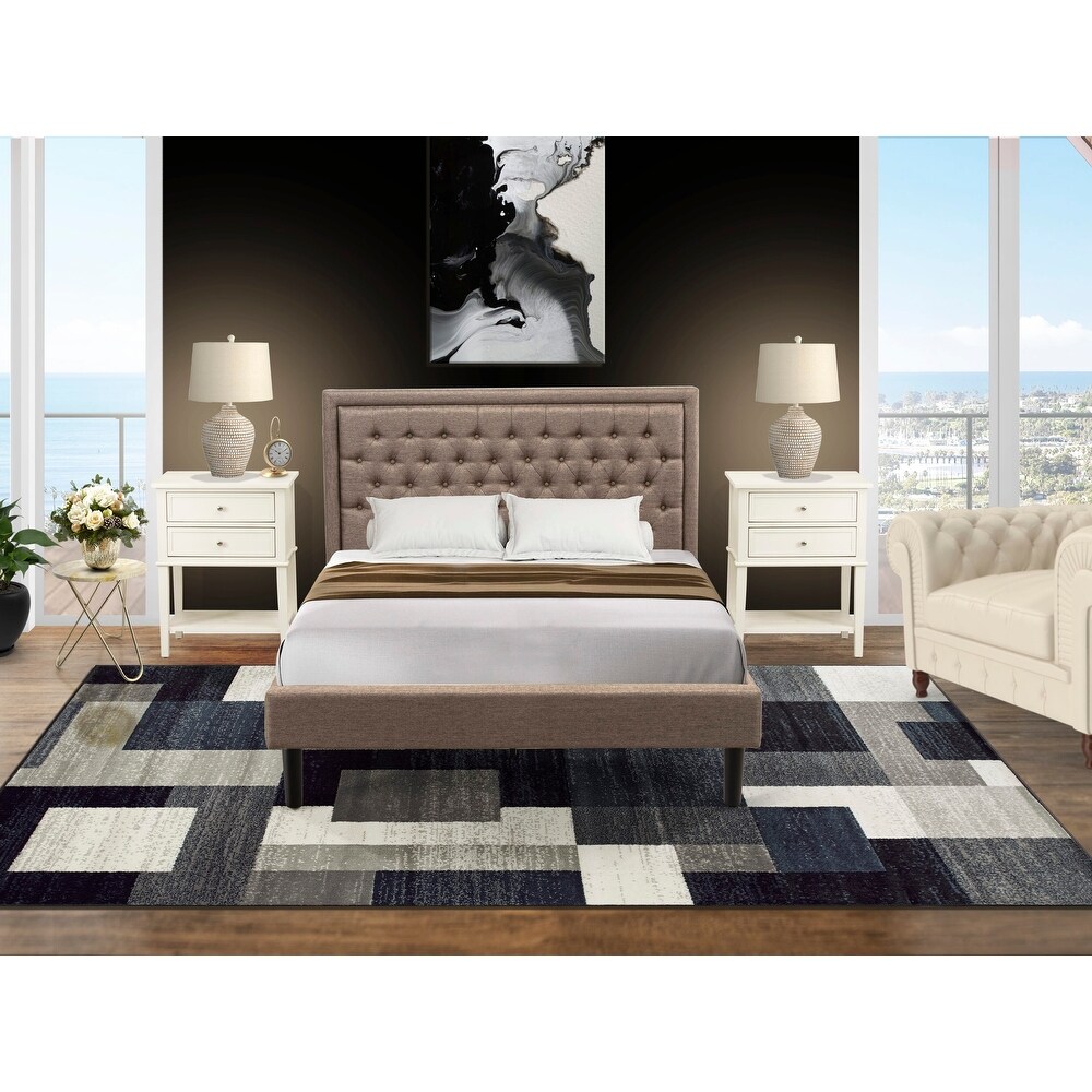 East West Furniture Queen Bedroom Set   Queen Bed Dark Khaki Headboard with Night Stand   Black Finish Legs(Pieces Option)