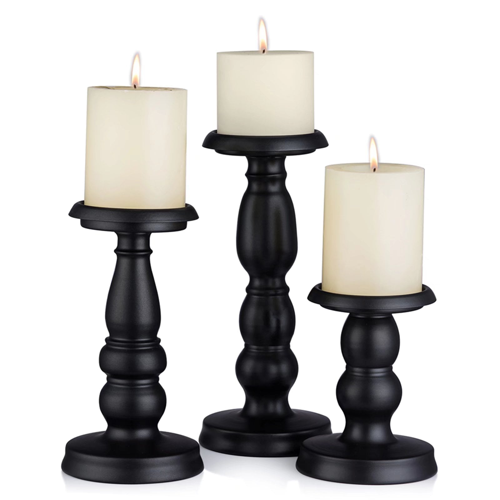 Sziqiqi Candle Holder for Pillar Candles Black Metal Candle Stand Set of 3