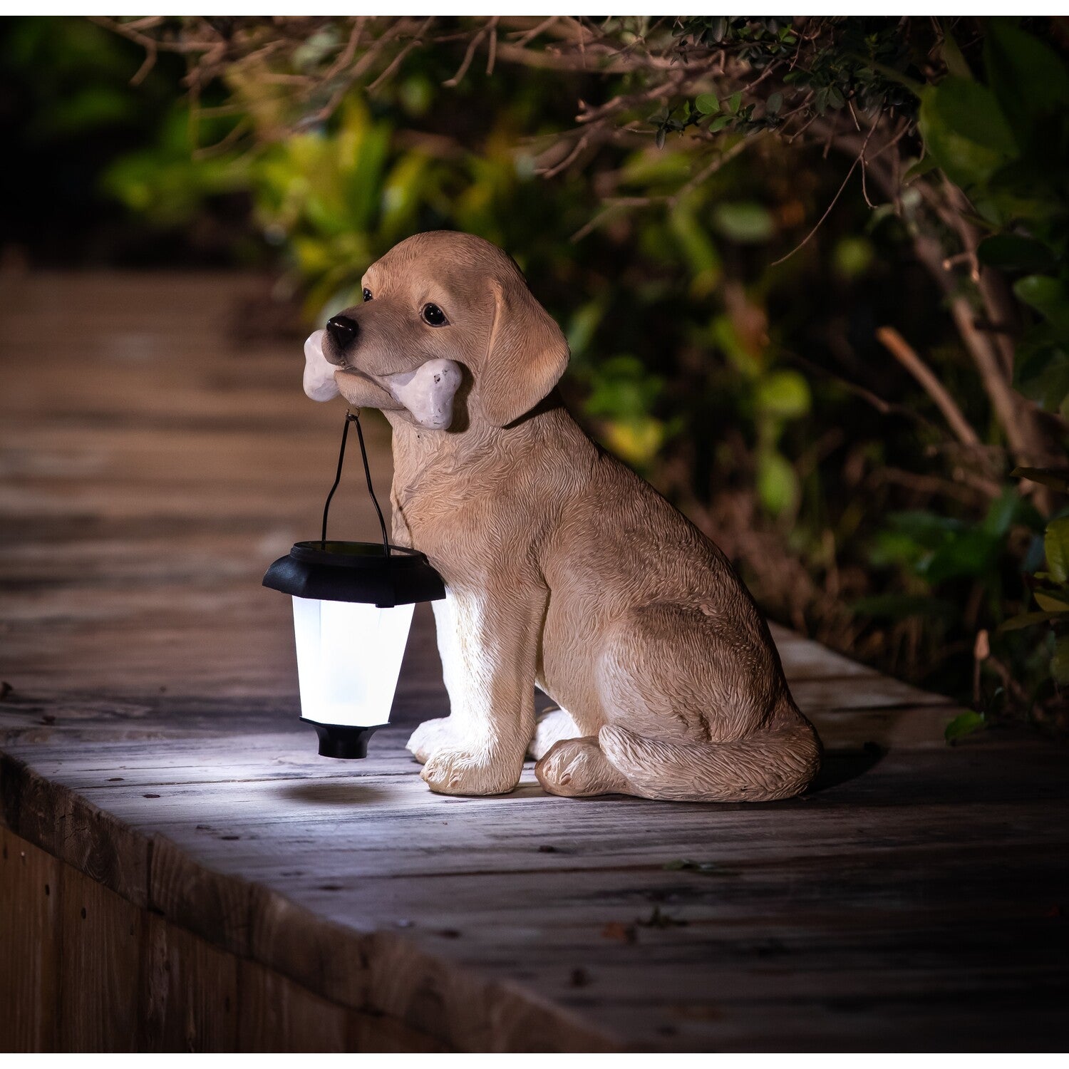 Luxen Home Polyresin Puppy with Solar Light Garden Statue