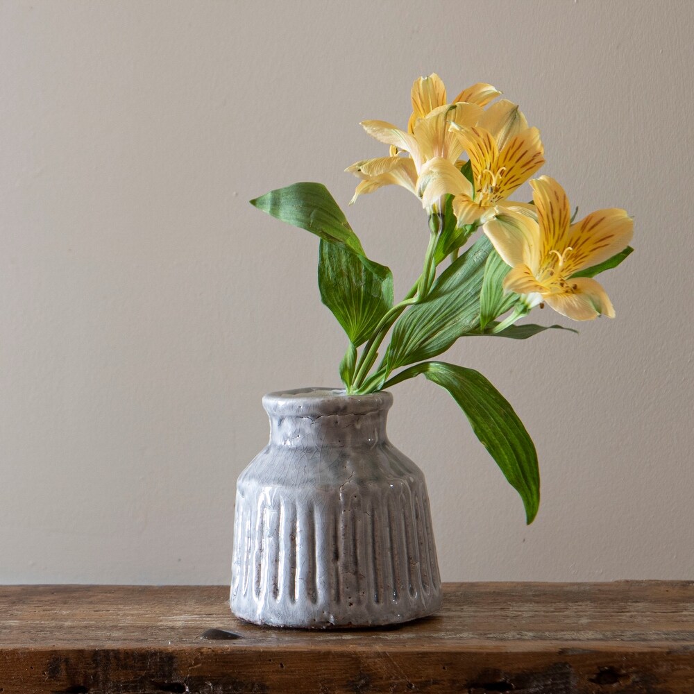 Foreside Home   Garden Handmade Gray Terracotta Vase with Carved Stripes