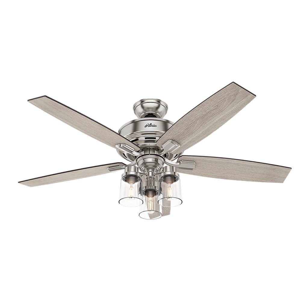 Hunter Bennett 52 in LED Indoor Brushed Nickel Ceiling Fan with 3Light Kit and Handheld Remote Control