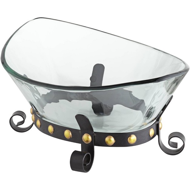 Wide Decorative Glass Bowl With Studded Base