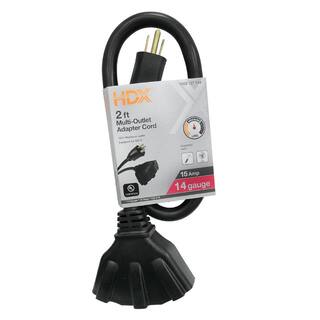 HDX 2 ft. 143 Medium Duty IndoorOutdoor Adaptor Cord with Tri-tap Black HWHD1432F