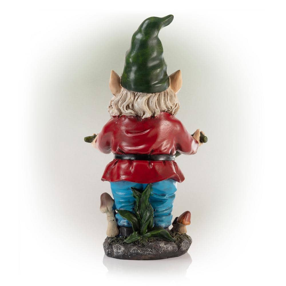 Alpine Corporation 16 in. Tall Outdoor Garden Gnome and Bird Feeder Yard Statue Decoration WAC208