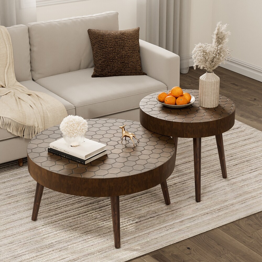 COSIEST Rustic Brown Solid Wood Coffee Table for Living Room