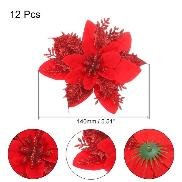 12Pcs Christmas Glittered Artificial Christmas Flowers Picks Ornaments