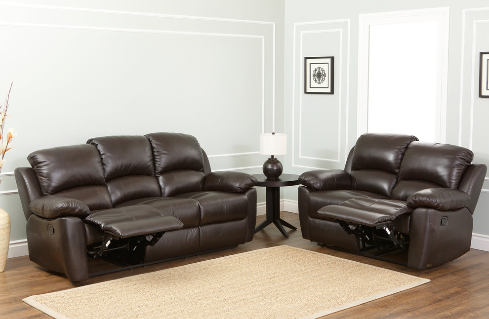 Toscana 2 Piece Leather Reclining Loveseat and Sofa Set  Brown   Contemporary   Living Room Furniture Sets   by Abbyson Living  Houzz