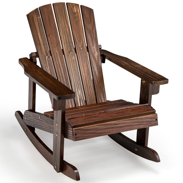 Tangkula Kid Adirondack Rocking Chair Outdoor Solid Wood Slatted Seat Backrest