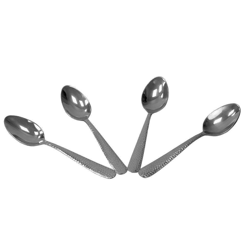 Home Basics Hammered Finish Silver 180 Stainless Steel Tea Spoons (Set of 4) HDC64669