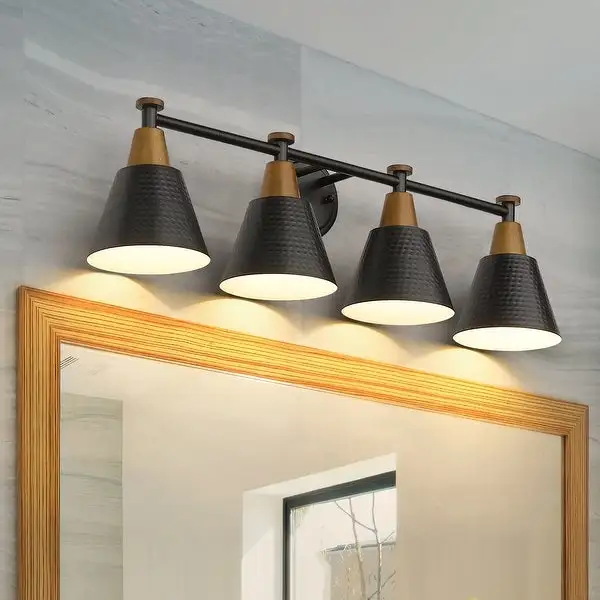 4-Lights Bathroom Vanity Light, Modern Wall Mounted Lamp, Hammered Metal Shade