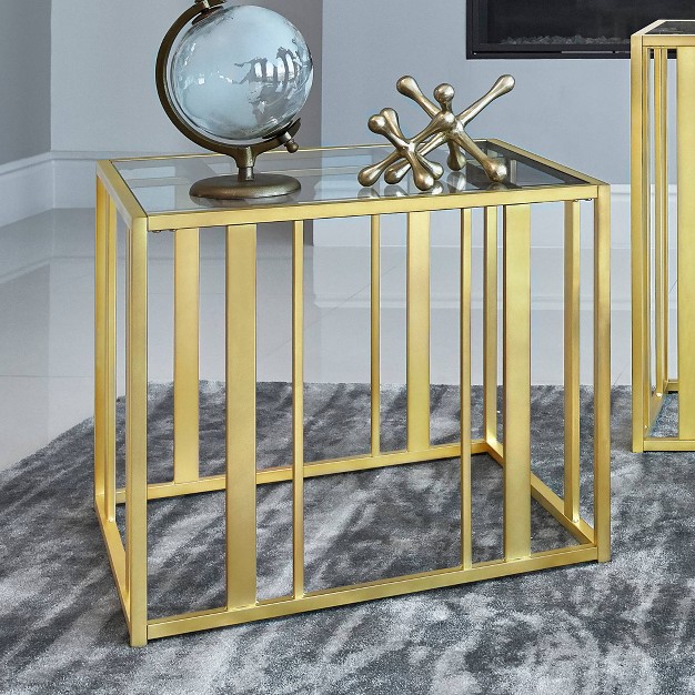 Adri Square End Table With Glass Top Matte Brass Coaster