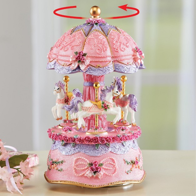 Collections Etc Pink Ceramic Carousel Music Box With Golden Accents 3 75 X 3 75 X 6 5 Pink