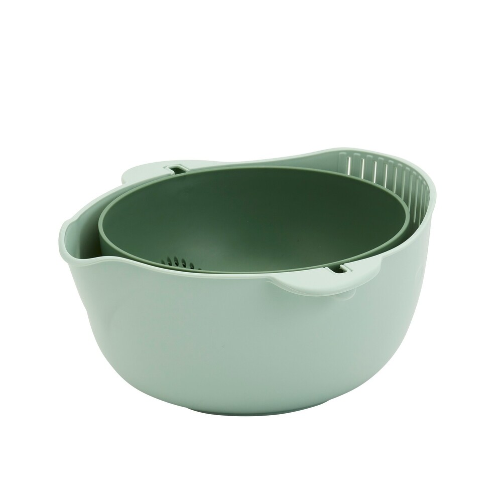 2 Piece Rotatable Colander Set with Swing Basket  Green