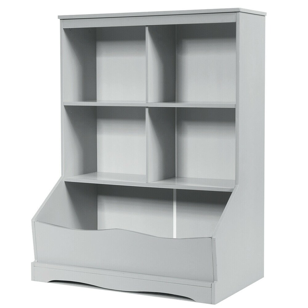 3 Tier Children's Multi Functional Bookcase Toy Storage Bin Floor Cabinet Gray   26.5\