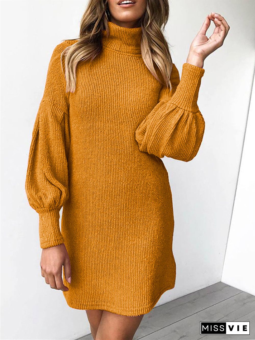 Fashionable Threaded Round Neck Long Sleeve Hip Wrap Women's Dress