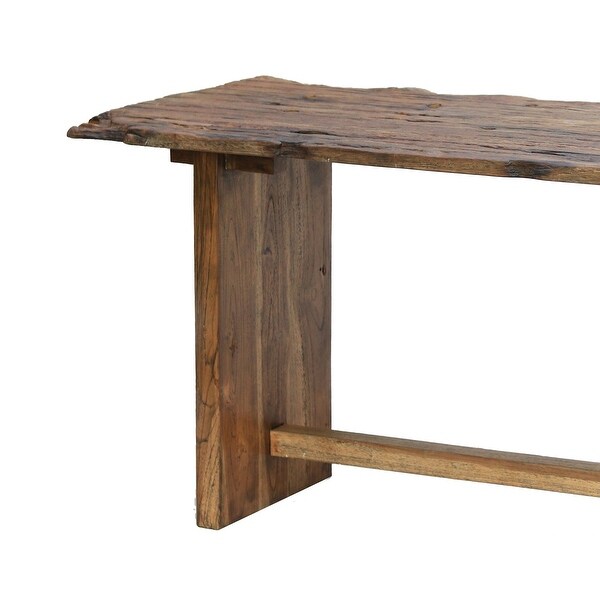 87 Inch Rustic Console Table， Live Edge Wood， Distressed Brown